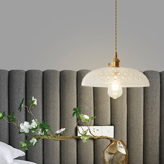 Gold Post-Modern Pendant Hanging Lamp Kit with 1 Head, Floral/Bowl/Cone Design and Frosted/Clear Glass Shade