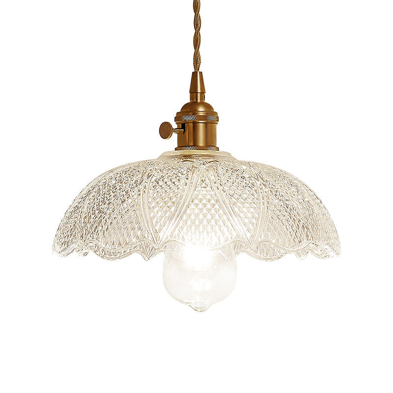 Gold Post-Modern Pendant Hanging Lamp Kit with 1 Head, Floral/Bowl/Cone Design and Frosted/Clear Glass Shade