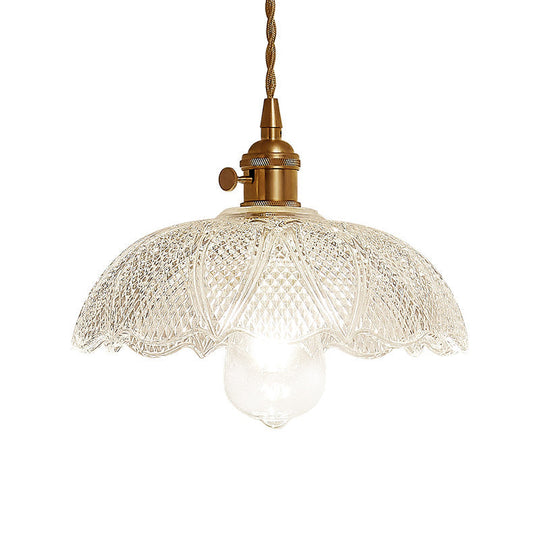 Gold Post-Modern Pendant Hanging Lamp Kit with 1 Head, Floral/Bowl/Cone Design and Frosted/Clear Glass Shade