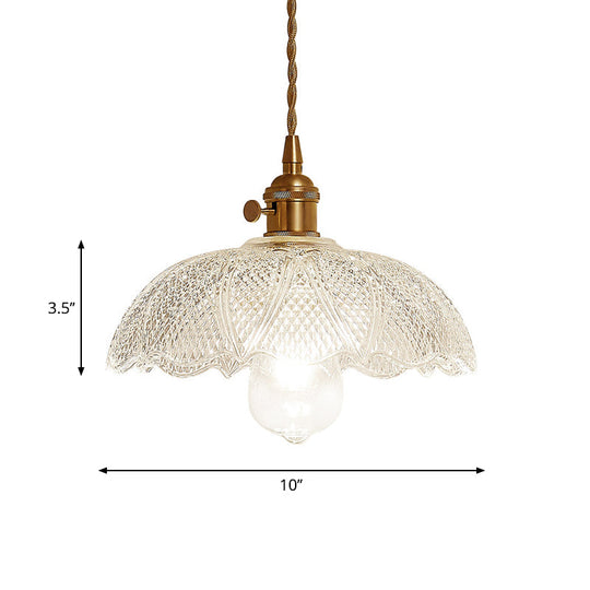 Gold Post-Modern Pendant Hanging Lamp Kit with 1 Head, Floral/Bowl/Cone Design and Frosted/Clear Glass Shade