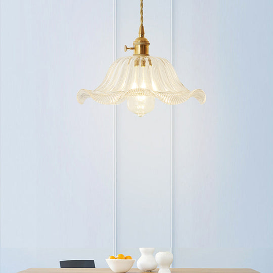 Gold Post-Modern Pendant Hanging Lamp Kit with 1 Head, Floral/Bowl/Cone Design and Frosted/Clear Glass Shade