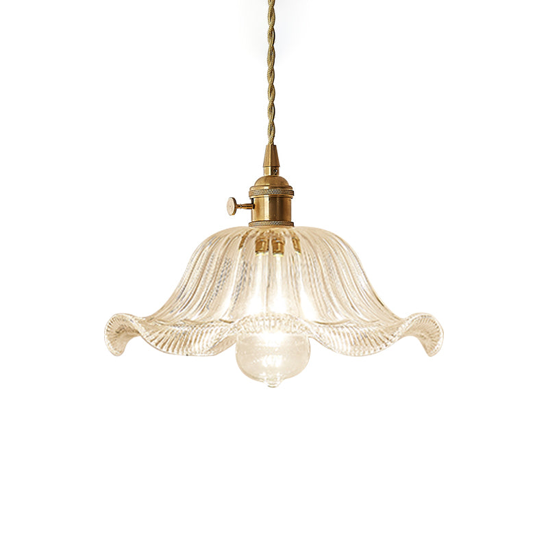 Gold Post-Modern Pendant Hanging Lamp Kit with 1 Head, Floral/Bowl/Cone Design and Frosted/Clear Glass Shade