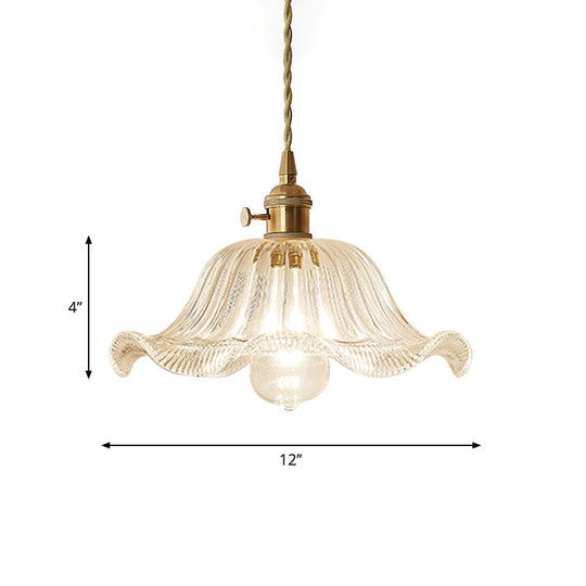 Gold Post-Modern Pendant Hanging Lamp Kit with 1 Head, Floral/Bowl/Cone Design and Frosted/Clear Glass Shade
