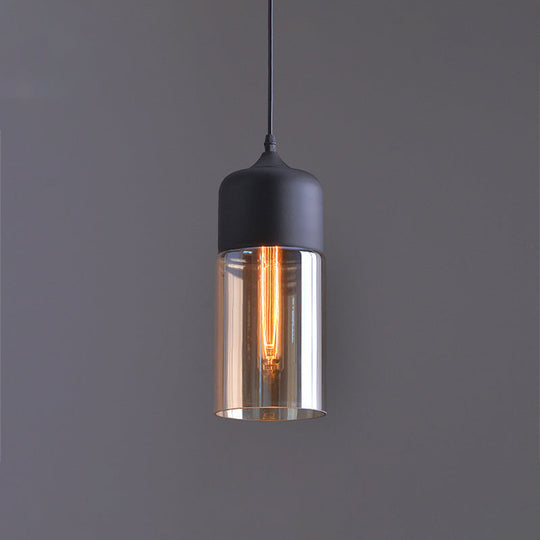 Clear Glass 1-Light Cylinder Pendant Lamp | Simplicity Suspension In Black