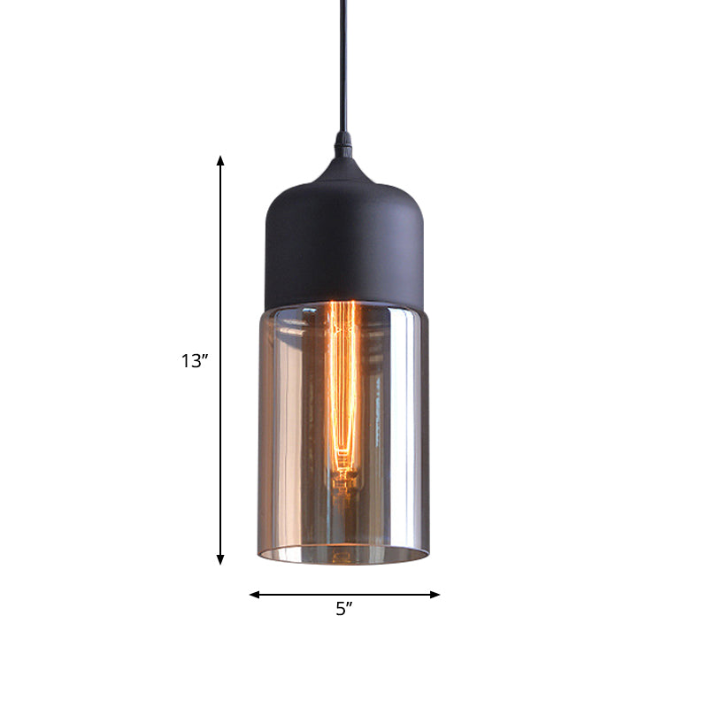 Clear Glass 1-Light Cylinder Pendant Lamp | Simplicity Suspension In Black