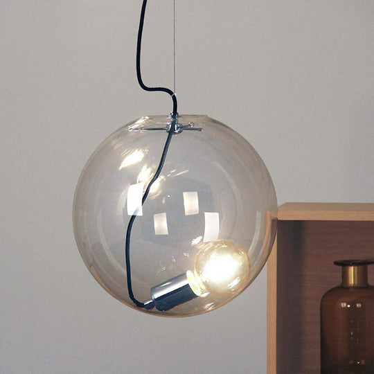 Sleek 8"/10"/12" Clear Glass Sphere Dining Room Hanging Light - Single Bulb Ceiling Pendant