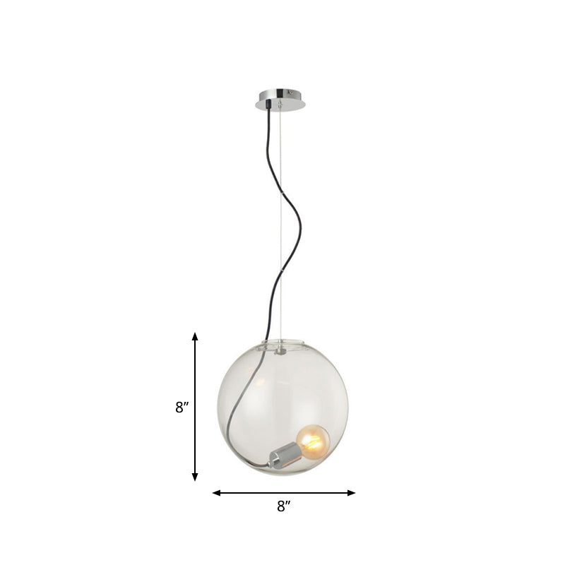 Clear Glass Sphere Dining Room Pendant Light - 1-Bulb 8/10/12 Wide