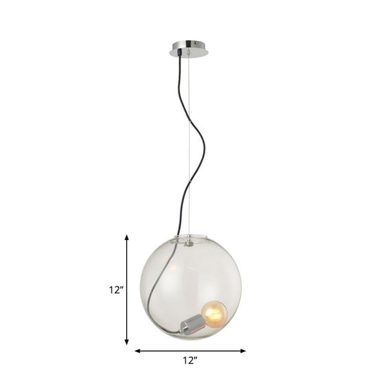 Clear Glass Sphere Dining Room Pendant Light - 1-Bulb 8/10/12 Wide