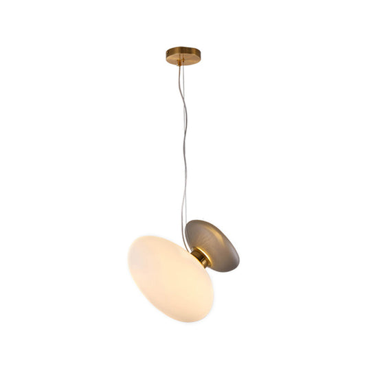 Modern Brass Pendant Light With Glass Shade - Set Of 2 Bulbs Pebble Accent In Light-Blue/Cream