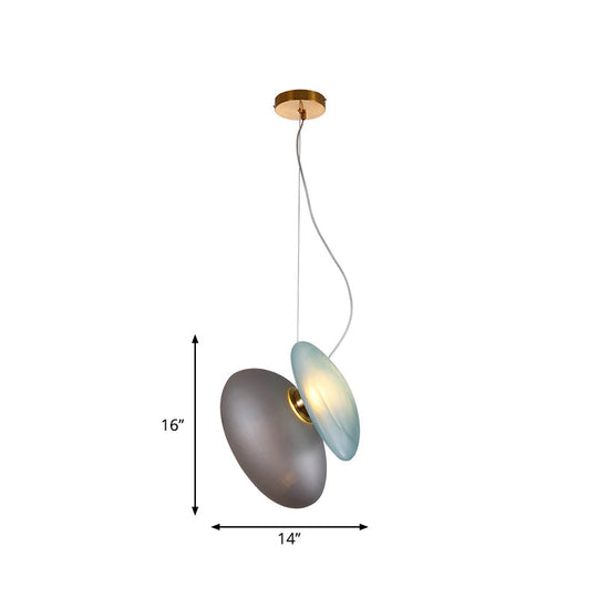 Modern Brass Pendant Light With Glass Shade - Set Of 2 Bulbs Pebble Accent In Light-Blue/Cream