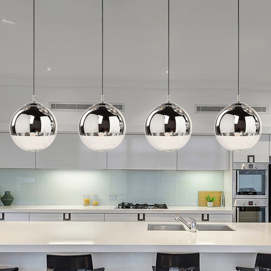 Sleek Silver Mirrored Glass Pendant Light - Modern Kitchen Lighting Fixture 8/10/12 Dia / 8