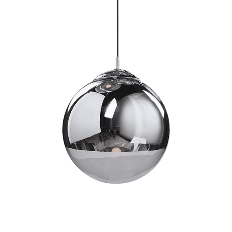 Sleek Silver Mirrored Glass Sphere Pendant Light - Perfect for Kitchen and Dinette - 1-Light Suspended Fixture, 8"/10"/12" Diameter