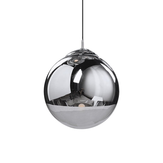 Sleek Silver Mirrored Glass Pendant Light - Modern Kitchen Lighting Fixture 8/10/12 Dia