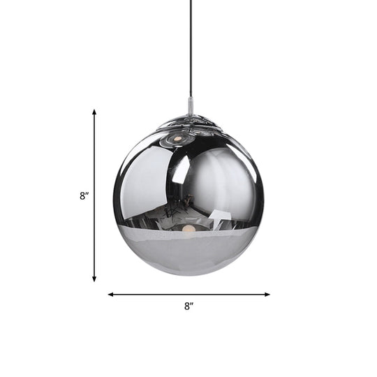Sleek Silver Mirrored Glass Pendant Light - Modern Kitchen Lighting Fixture 8/10/12 Dia