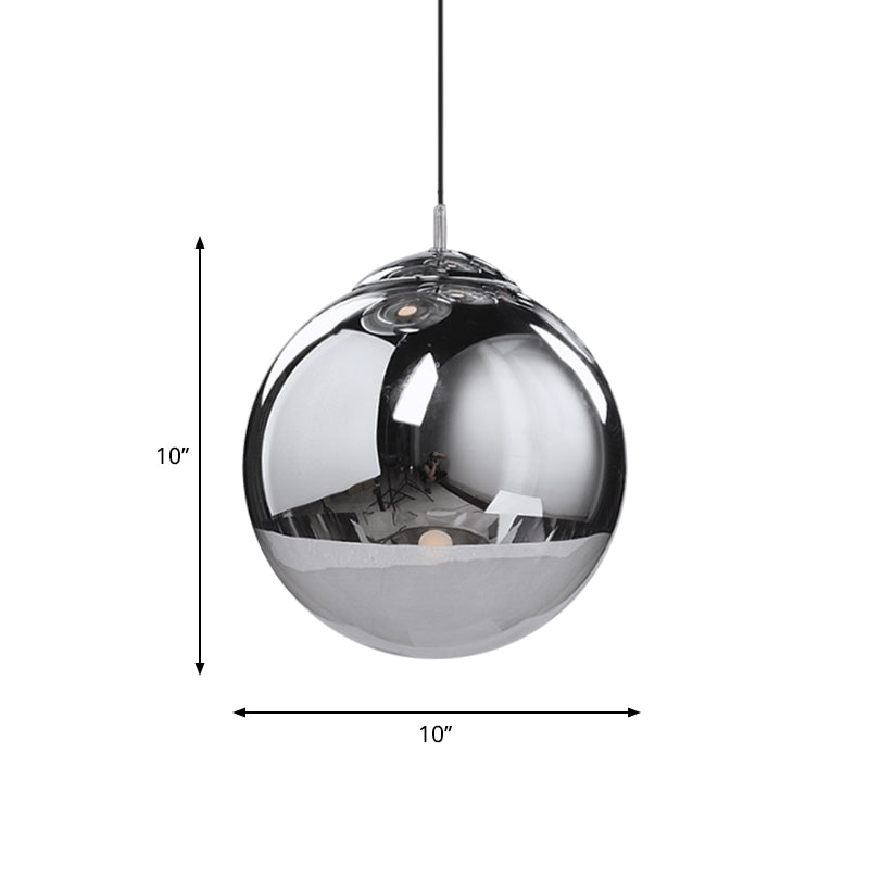Sleek Silver Mirrored Glass Pendant Light - Modern Kitchen Lighting Fixture 8/10/12 Dia