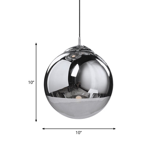 Sleek Silver Mirrored Glass Pendant Light - Modern Kitchen Lighting Fixture 8/10/12 Dia