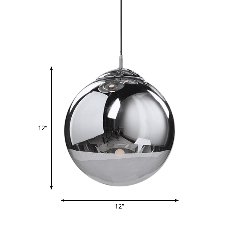 Sleek Silver Mirrored Glass Pendant Light - Modern Kitchen Lighting Fixture 8/10/12 Dia