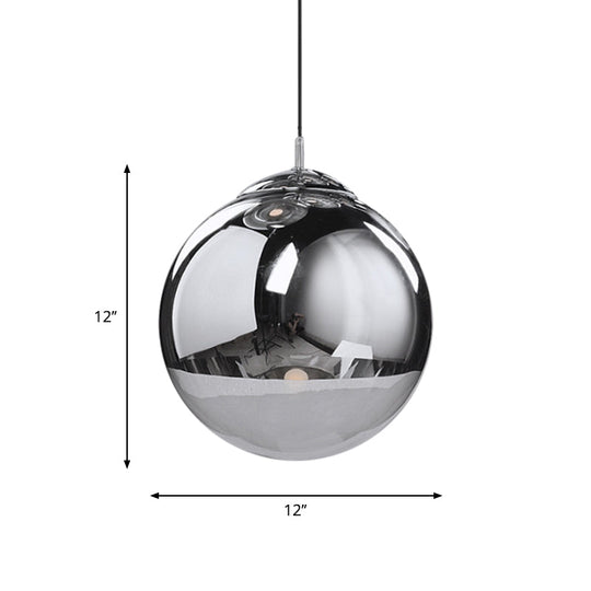 Sleek Silver Mirrored Glass Pendant Light - Modern Kitchen Lighting Fixture 8/10/12 Dia