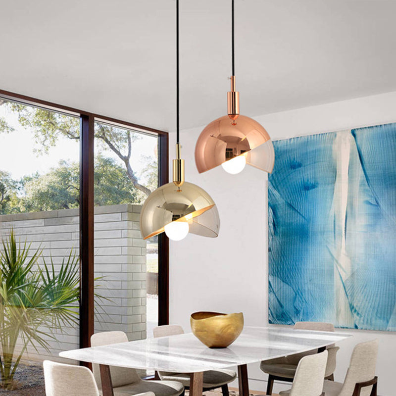 Modern Clear Glass Hanging Pendant Light With Swivel Dome Shade - Gold/Rose Gold Finish Ideal For