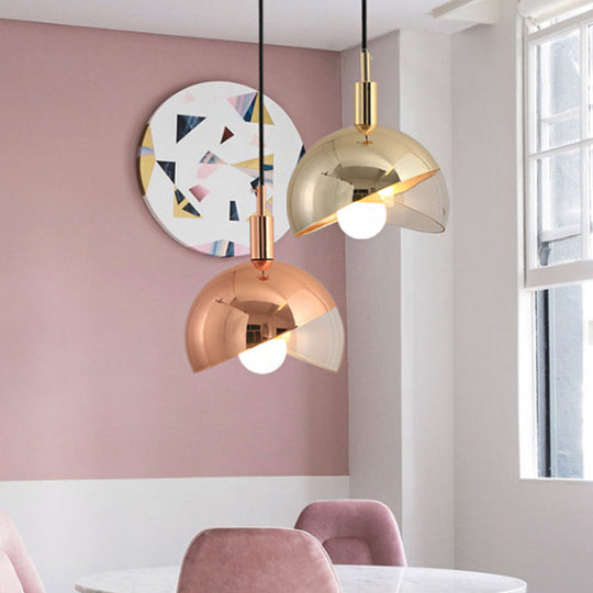 Modern Clear Glass Hanging Pendant Light With Swivel Dome Shade - Gold/Rose Gold Finish Ideal For