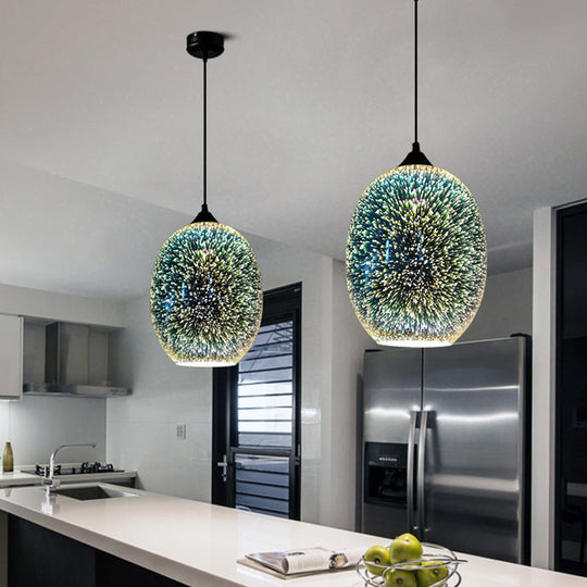Colorful Glass Pendant 1-Light Hanging Light – Silver Finish