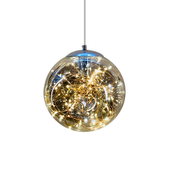 Postmodern Smoke Grey Glass Led Pendant Lamp Ideal For Dining Room - Sphere/Cylinder/Oval Shape