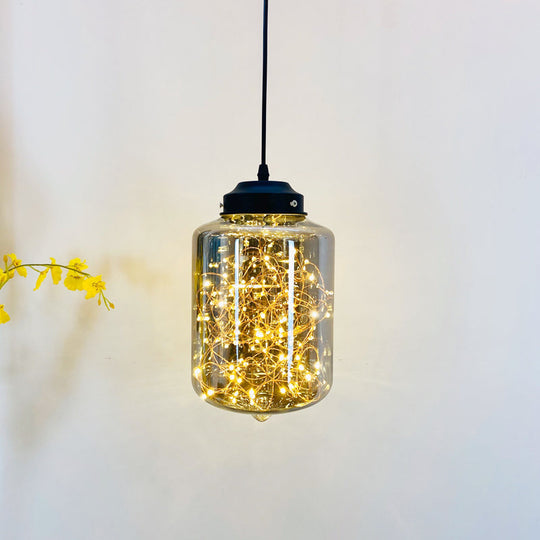 Plafonnier LED postmoderne en verre gris fumé et chrome/noir - Parfait pour la salle à manger