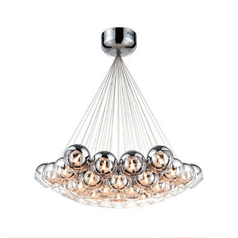Sleek Silver Mirrored Glass Pendant Light - Postmodern Hanging For Dining Table