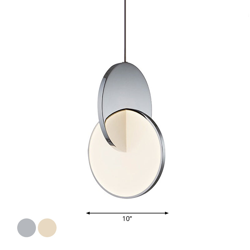 Lampe à pendule LED moderne avec disques entrelacés en chrome/or et abat-jour en acrylique, largeur 7"/10"