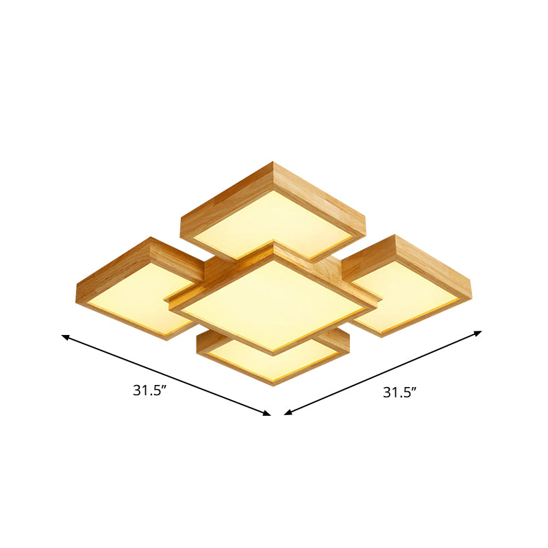 Modern Led Wooden Ceiling Mounted Lamp - Beige Square/Rectangle Flush Light 22/31.5/42 Wide