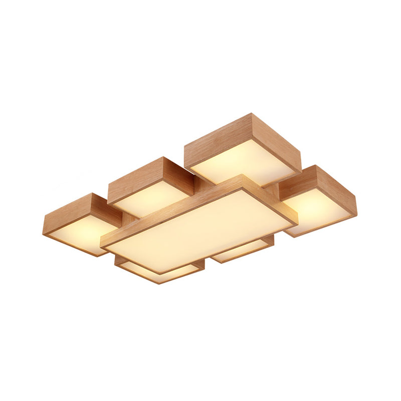 Modern Led Wooden Ceiling Mounted Lamp - Beige Square/Rectangle Flush Light 22/31.5/42 Wide