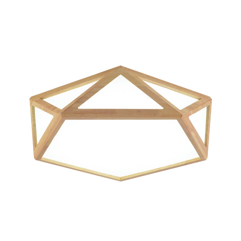 Modern Pentagon Flush Mount Acrylic LED Ceiling Lamp in Wood - 15"/19"/27" Diameter - Warm/White Light