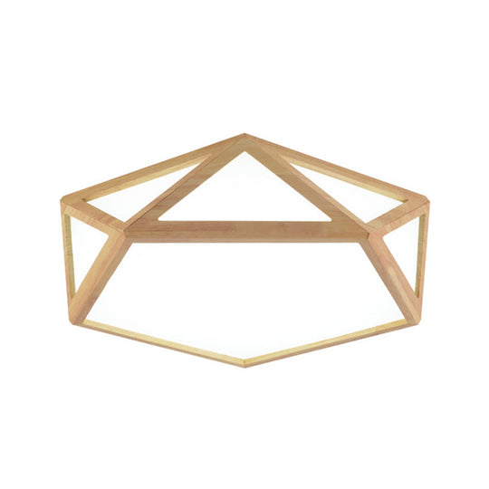 Modern Pentagon Flush Mount Acrylic LED Ceiling Lamp in Wood - 15"/19"/27" Diameter - Warm/White Light