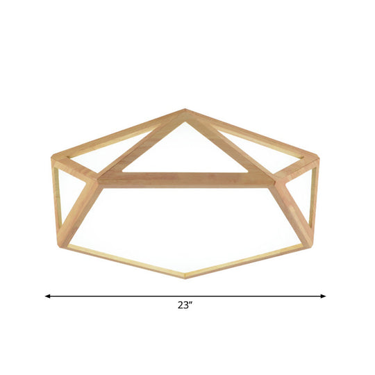Modern Pentagon Flush Mount Acrylic LED Ceiling Lamp in Wood - 15"/19"/27" Diameter - Warm/White Light