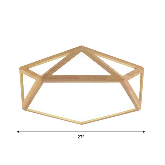 Modern Pentagon Flush Mount Acrylic LED Ceiling Lamp in Wood - 15"/19"/27" Diameter - Warm/White Light