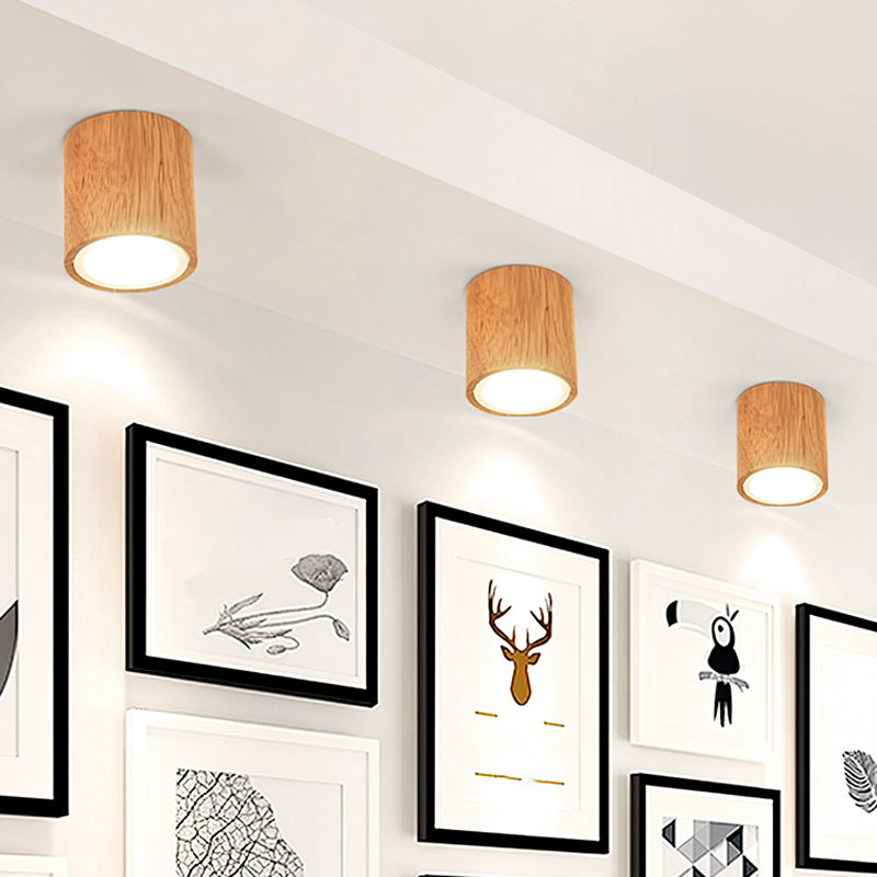 Mini plafonnier de couloir en bois à encastrer nordique - Rond/carré, LED, beige, 4"/6"/8"H