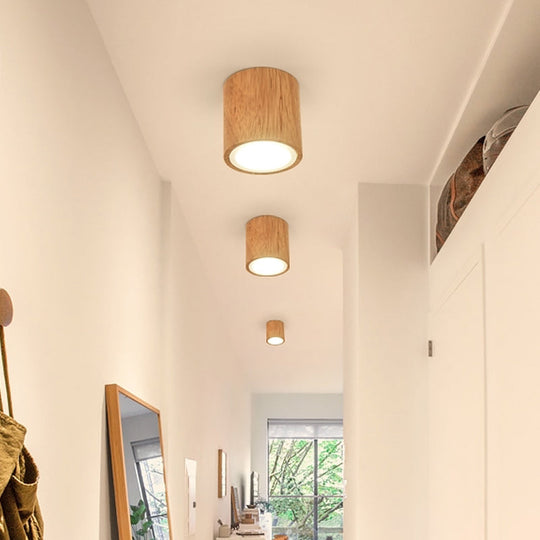 Mini plafonnier de couloir en bois à encastrer nordique - Rond/carré, LED, beige, 4"/6"/8"H