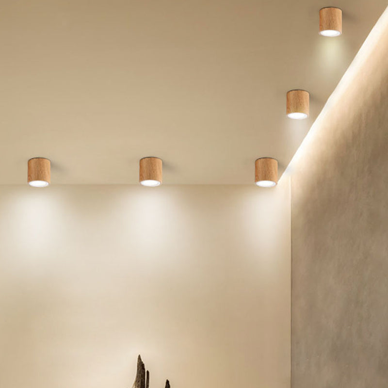 Mini plafonnier de couloir en bois à encastrer nordique - Rond/carré, LED, beige, 4"/6"/8"H