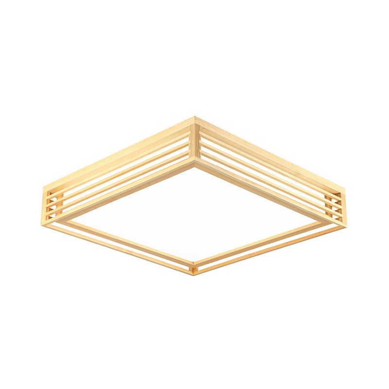 Square Acrylic Flush Ceiling Light - Asian Beige LED Fixture in Warm/White Light with Wood Frame, 14"/21.5"/25.5" W