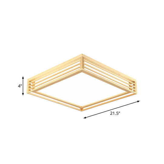 Square Acrylic Flush Ceiling Light - Asian Beige LED Fixture in Warm/White Light with Wood Frame, 14"/21.5"/25.5" W