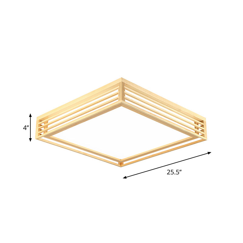 Square Acrylic Flush Ceiling Light - Asian Beige LED Fixture in Warm/White Light with Wood Frame, 14"/21.5"/25.5" W