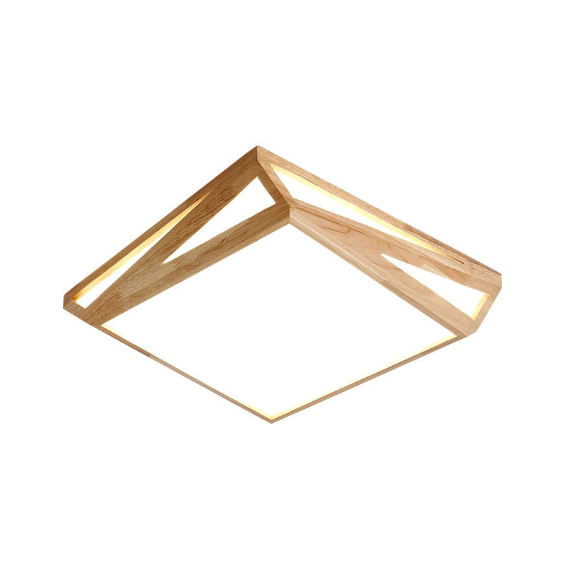 Modern Wood LED Ceiling Lamp in Warm/White Light - Square/Rectangle Flush Mount, 16"/19"/38" W for Living Room