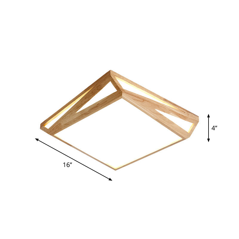 Modern Wood Led Ceiling Lamp In Warm/White Light - Square/Rectangle Flush Mount 16/19/38 W For