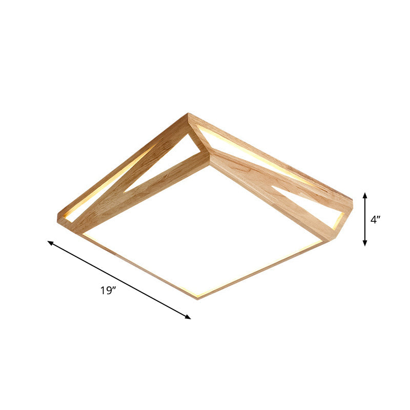Modern Wood Led Ceiling Lamp In Warm/White Light - Square/Rectangle Flush Mount 16/19/38 W For