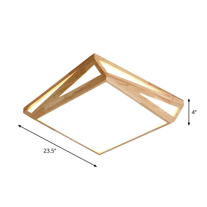 Modern Wood LED Ceiling Lamp in Warm/White Light - Square/Rectangle Flush Mount, 16"/19"/38" W for Living Room