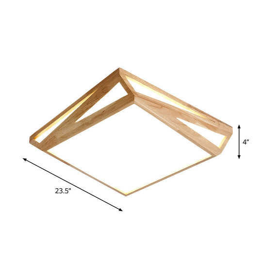 Modern Wood LED Ceiling Lamp in Warm/White Light - Square/Rectangle Flush Mount, 16"/19"/38" W for Living Room