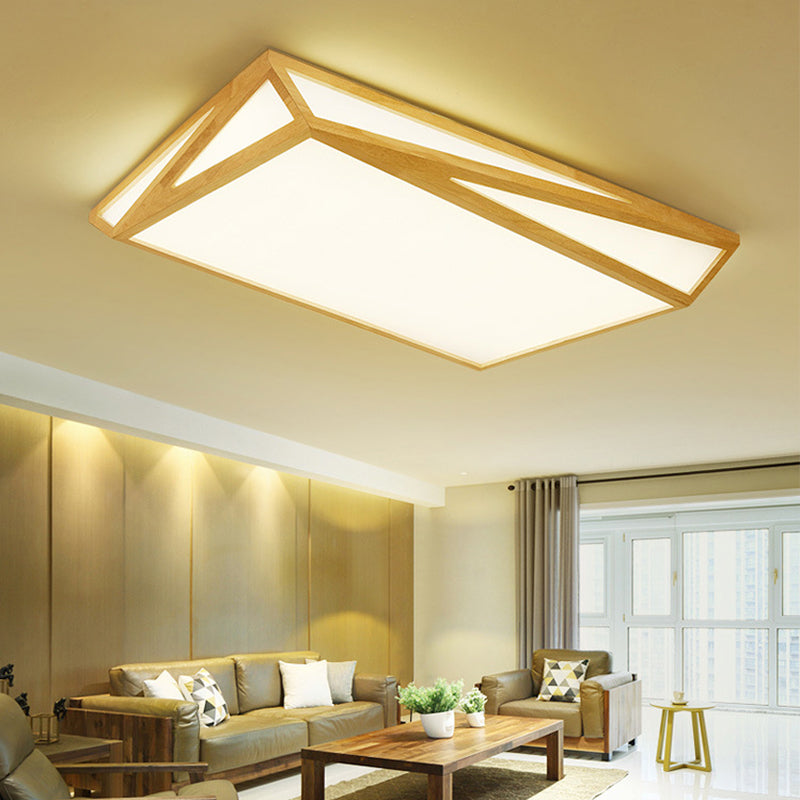 Modern Wood Led Ceiling Lamp In Warm/White Light - Square/Rectangle Flush Mount 16/19/38 W For