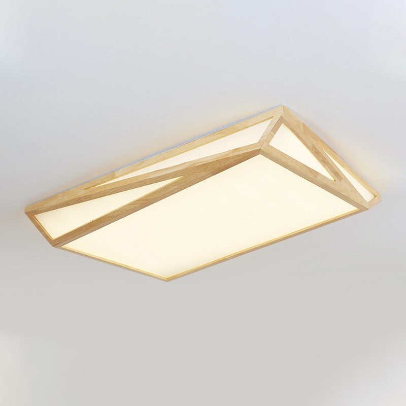Modern Wood Led Ceiling Lamp In Warm/White Light - Square/Rectangle Flush Mount 16/19/38 W For