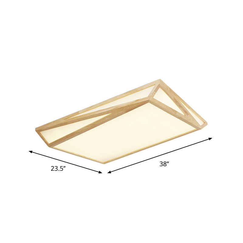 Modern Wood Led Ceiling Lamp In Warm/White Light - Square/Rectangle Flush Mount 16/19/38 W For