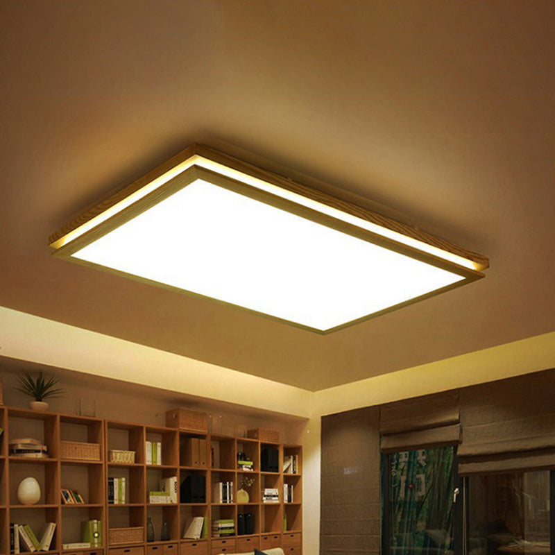 Modern Wood Flush Mount Led Ceiling Light For Living Room With Acrylic Shade 19.5/25.5/37.5 Width